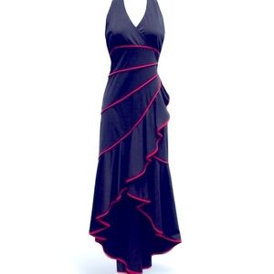 Elegant Vintage Black Dress with Red Accents